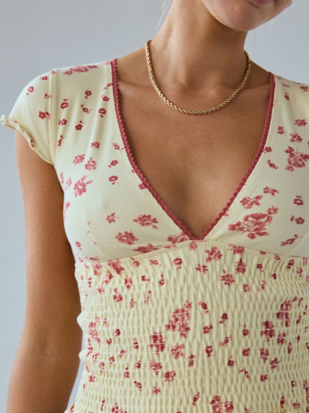 Urban Outfitters Kimchi Blue Only You Smocked Short Sleeve Top - Picture 3 of 9